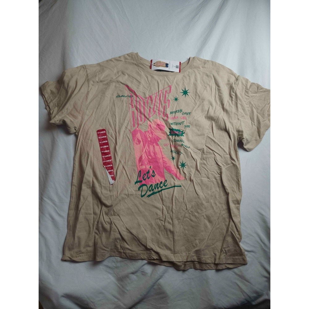 David Bowie Let's Dance Retro T-Shirt Concert Womens XL Brown Short Sleeve NWT